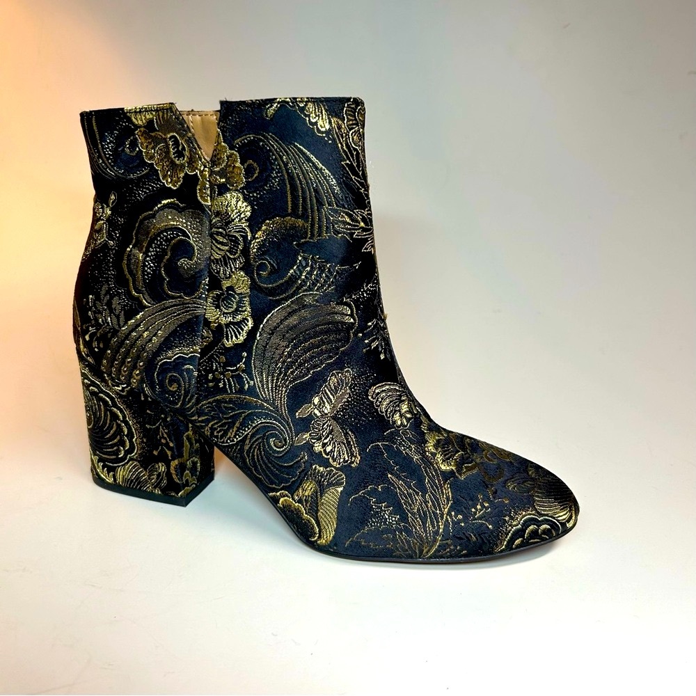 Franco Sarto Black and Gold Ankle Boots